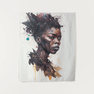 Aquarellmalerei, schöne afrikanische Stammesfrauen Wandteppich