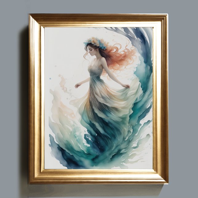 Aquarellmalerei Schöne Frau Wasser Nymph II Poster (Von Creator hochgeladen)