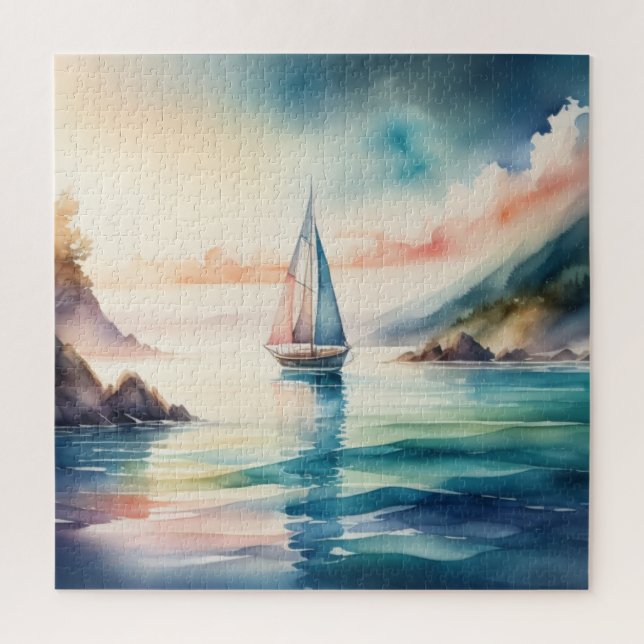 Aquarellmalerei Segelboot auf dem Wasser Puzzle (Vertikal)