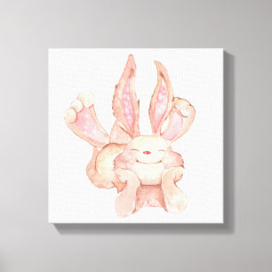 Aquarellmalerei Smiling Coy Bunny Rabbit Leinwanddruck
