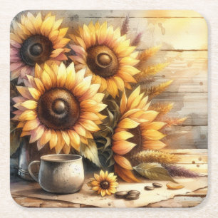 Aquarellmalerei Sonnenblumen Rechteckiger Pappuntersetzer