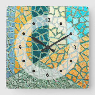 Aquarellmalerei Stone Mosaik + Ihre Ideen Quadratische Wanduhr