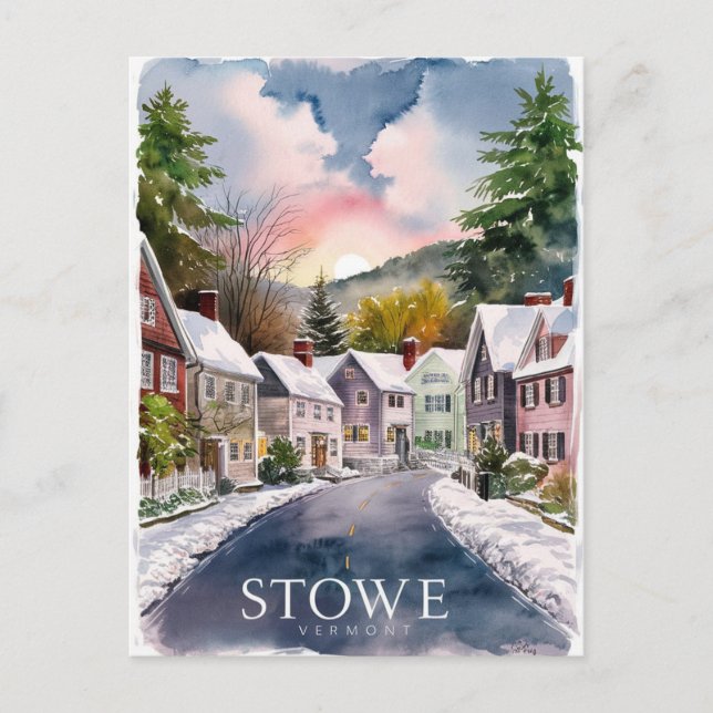 Aquarellmalerei Stowe Vermont Postkarte (Vorderseite)
