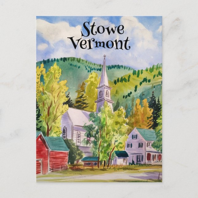 Aquarellmalerei Stowe Vermont Village Postkarte (Vorderseite)