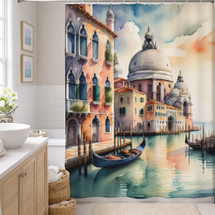 Aquarellmalerei Venedig Stadtansicht Gondel Duschvorhang