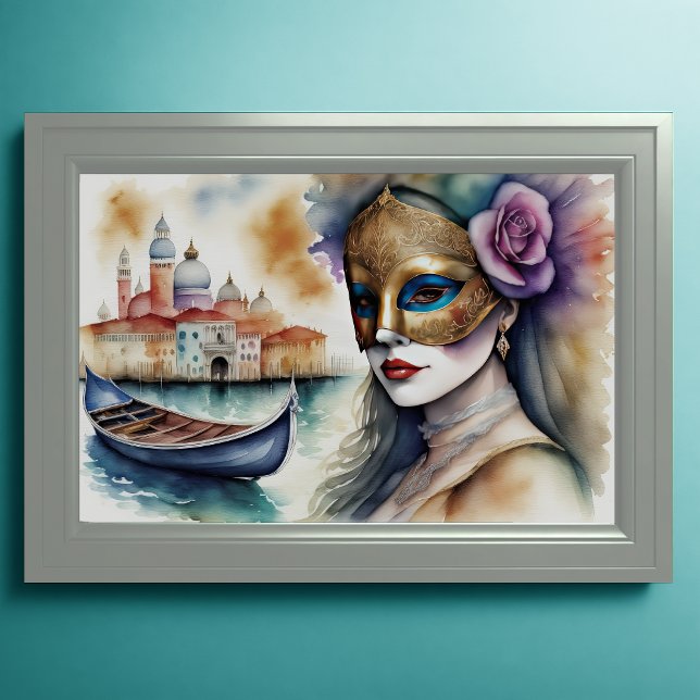 Aquarellmalerei Venezianische Maske der Frau VI Poster (Von Creator hochgeladen)