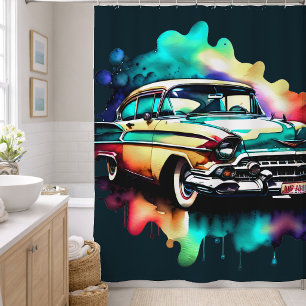Aquarellmalerei Vintage-Auto Duschvorhang