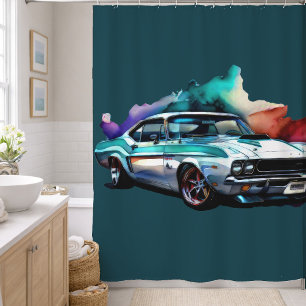 Aquarellmalerei Vintage Muscle Car Duschvorhang