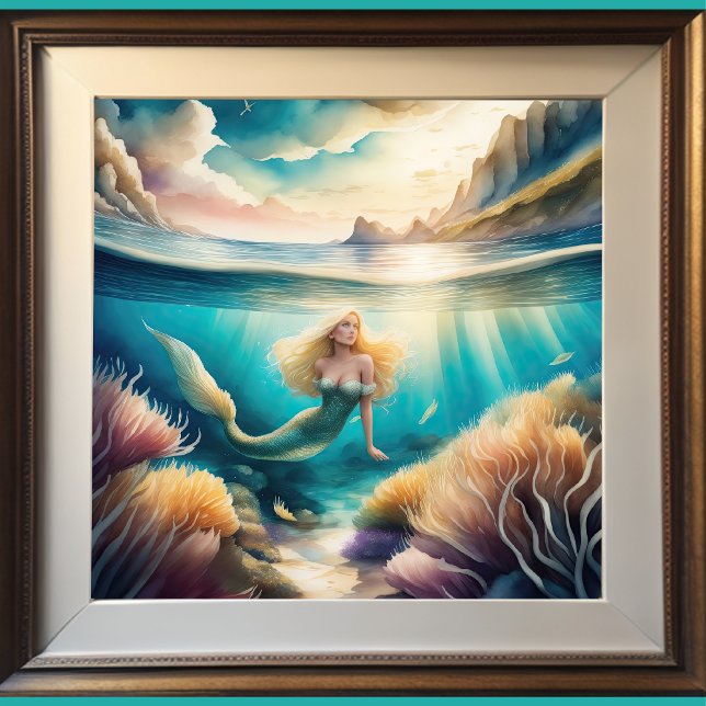 Aquarellmalerei von Blonde Mermaid 1:1 Poster (Von Creator hochgeladen)
