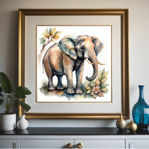 Aquarellmalerei von Elefant 1:1 Poster