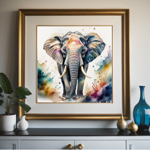 Aquarellmalerei von Elefant 1:1 Poster