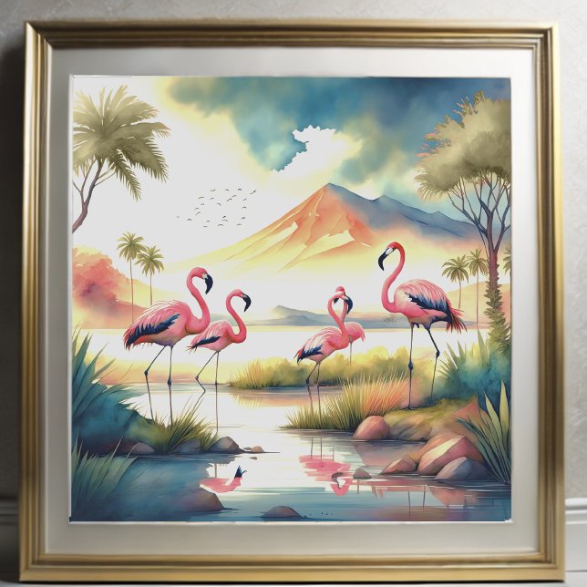 Aquarellmalerei von Flamingos 1:1 Poster (Von Creator hochgeladen)
