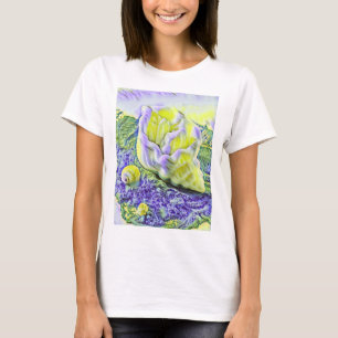 Aquarellmalerei von gelber violetter Muschel T-Shirt