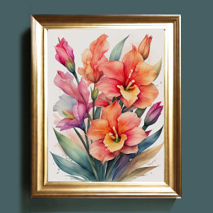 Aquarellmalerei von Gladiolas Poster