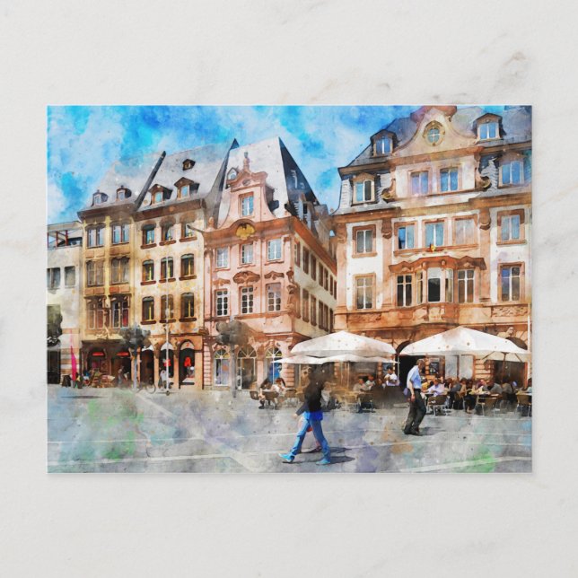 Aquarellmalerei von Market squard in Mainz. Postkarte (Vorderseite)