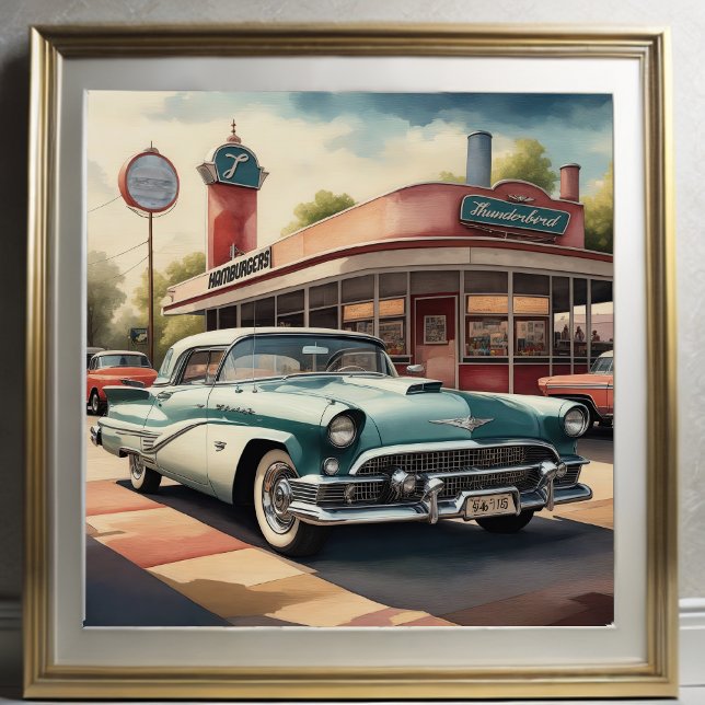 Aquarellmalerei von Oldtimer und Diner Poster (Von Creator hochgeladen)