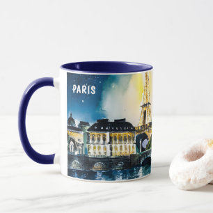 Aquarellmalerei von Paris bei Nachtansichten #2 Tasse