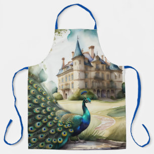 Aquarellmalerei von Pfau und Schloss Schürze