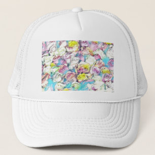 Aquarellmalerei von rosa gelben weißen Rosen Truckerkappe