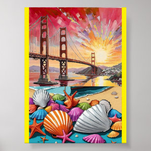 Aquarellmalerei von San Francisco, Golden Gate Br Poster