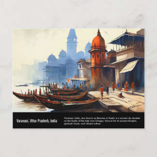 Aquarellmalerei von Varanasi | Reise durch Indien Postkarte