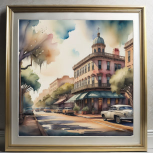 Aquarellmalerei von Vintage Savannah Georgia Poster