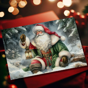 Aquarellmalerei Weihnachtsmann im schneebedeckten  Feiertagskarte
