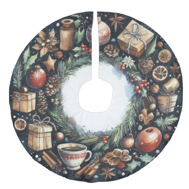 Aquarellmalerei Weihnachtsmotive Blau Leinenimitat Weihnachtsbaumdecke (Vorderseite)