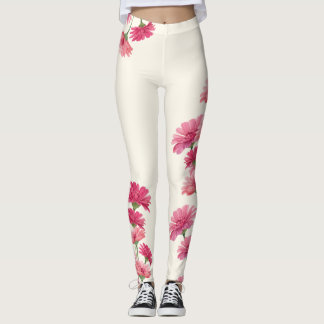 Aquarellmalte rosa Zinnienblumen Leggings