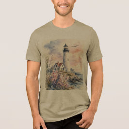 Aquarellmaltes Leuchtturm Tri-Blend Shirt