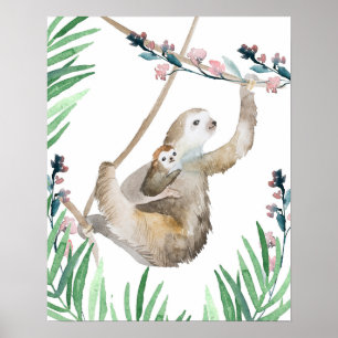 Aquarellmama und Baby Sloth Poster
