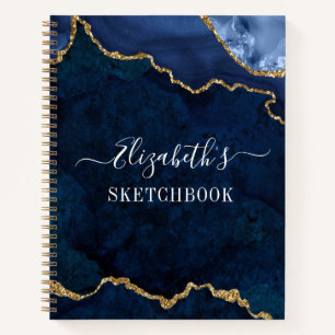Aquarellmarble Gold Blue Geode Sketchbook Notizbuch