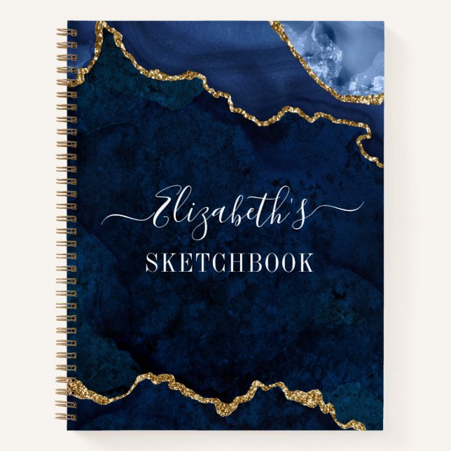Aquarellmarble Gold Blue Geode Sketchbook Notizbuch (Vorderseite)