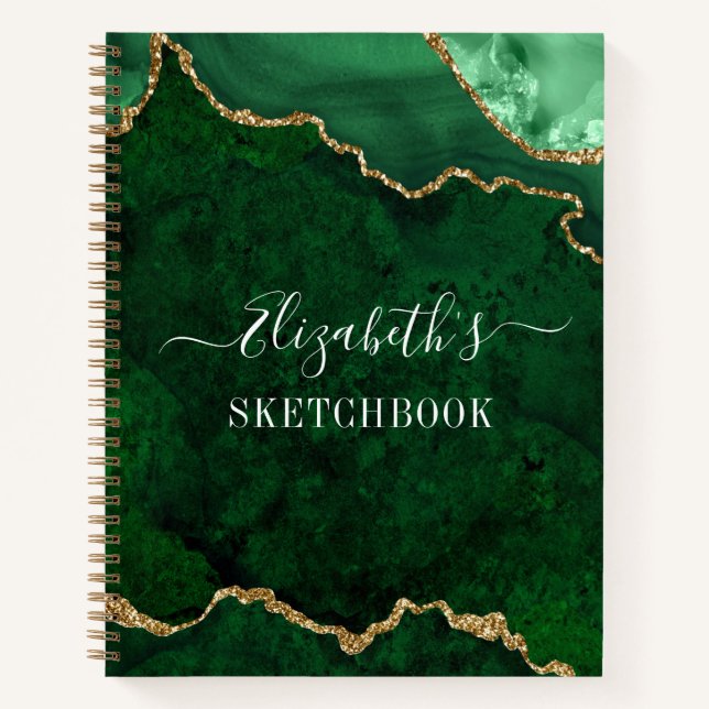 Aquarellmarbor Gold Green Geode Sketchbook Notizbuch (Vorderseite)