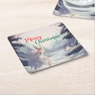 Aquarellmärchen Snowflake Merry Xmas Baum Party Rechteckiger Pappuntersetzer
