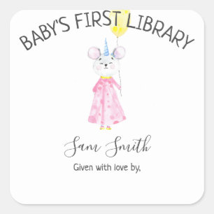 Aquarellmaus - Buchzeichen Quadratischer Aufkleber