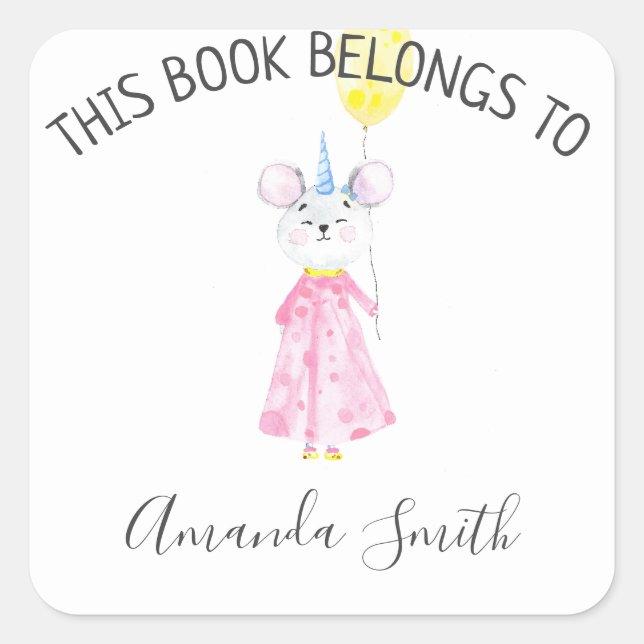 Aquarellmaus - Buchzeichen Quadratischer Aufkleber (Vorderseite)