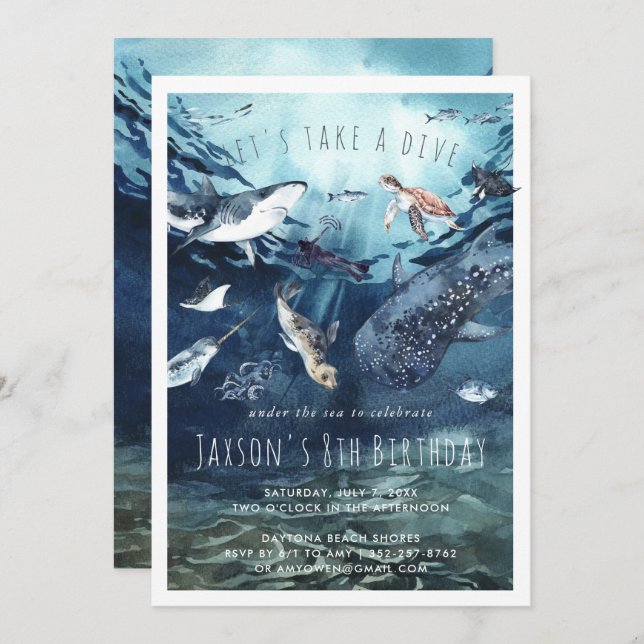 Aquarellmeer | Einladung zur Geburtstagspartei (Vorne/Hinten)