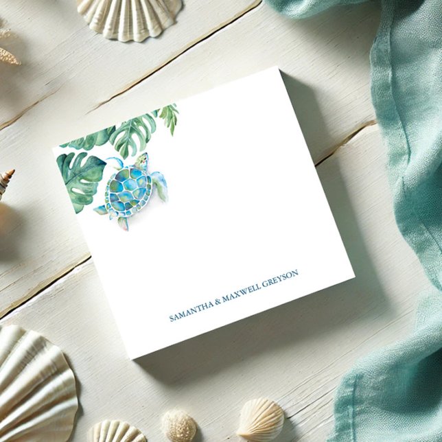 Aquarellmeerküste Tropische Vegetation Post-it Klebezettel (Cute custom sea turtle post it note unique watercolor art by Victoria Grigaliunas Do Tell A Belle)