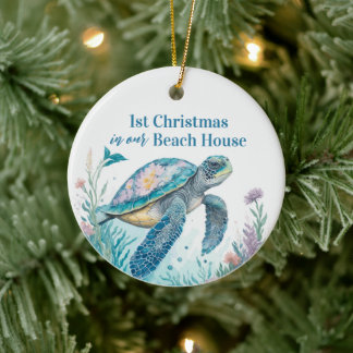 Aquarellmeerschildkröte 1. Weihnachtsfest Keramik Ornament