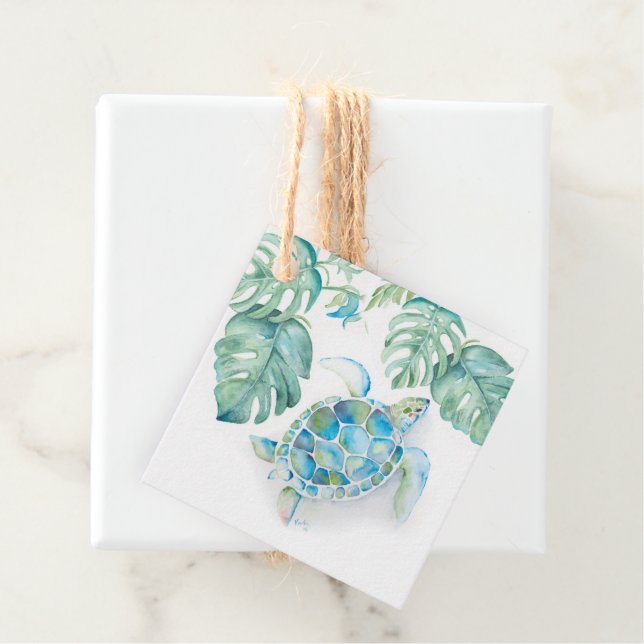 Aquarellmeerschildkröte - Liebesmarken Geschenkanhänger (Beispiel)