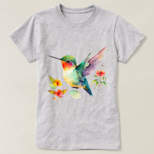 Aquarellmingvogel mit farbigen Blume T-Shirt