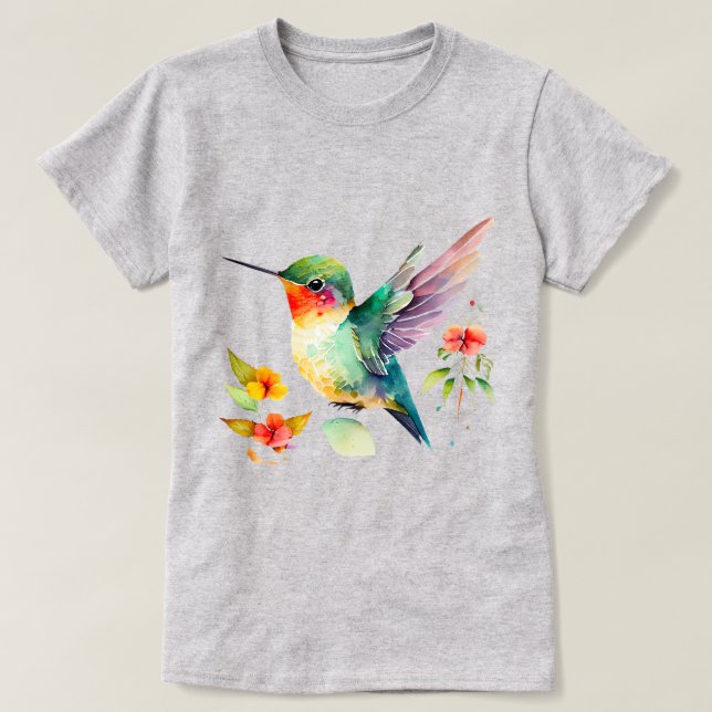 Aquarellmingvogel mit farbigen Blume T-Shirt (Design vorne)