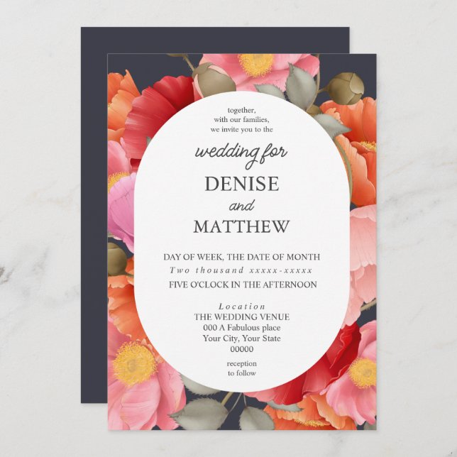 Aquarellmohn auf Sonnennacht Grau Einladung (Vorne/Hinten)