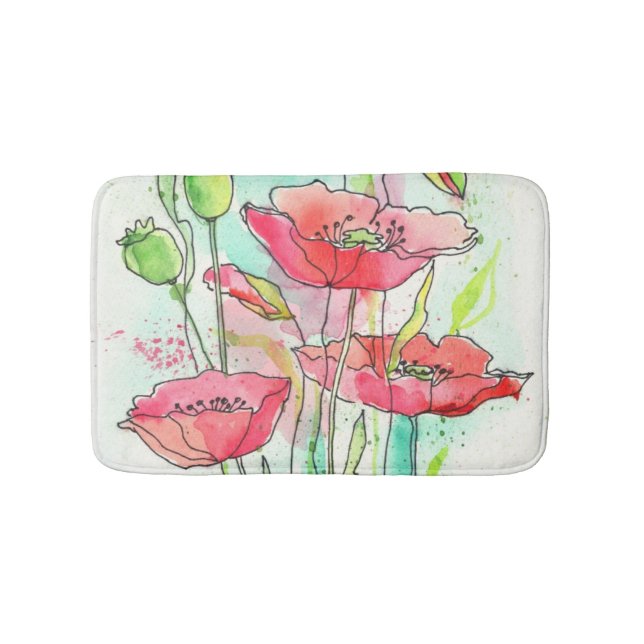 Aquarellmohn Badematte (Vorderseite)
