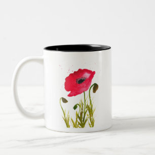 Aquarellmohn Blume Chic rustic Zweifarbige Tasse