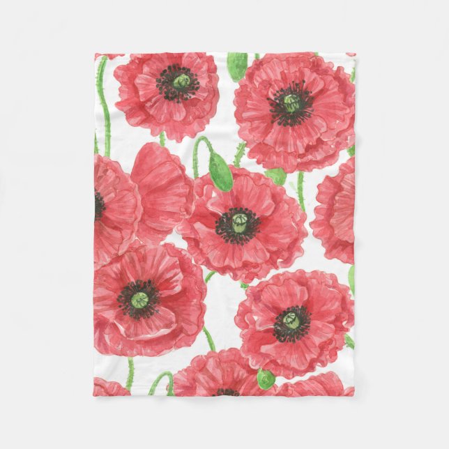 Aquarellmohn Fleecedecke (Vorderseite)