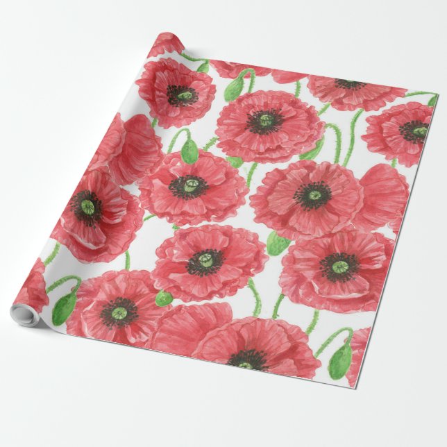 Aquarellmohn Geschenkpapier (Ungerollt)