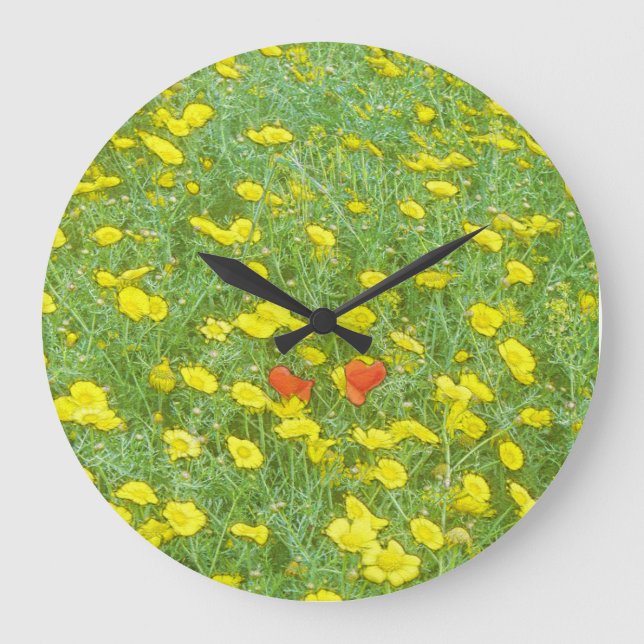 Aquarellmohn Große Wanduhr (Vorderseite)