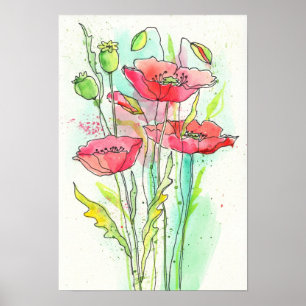 Aquarellmohn Poster